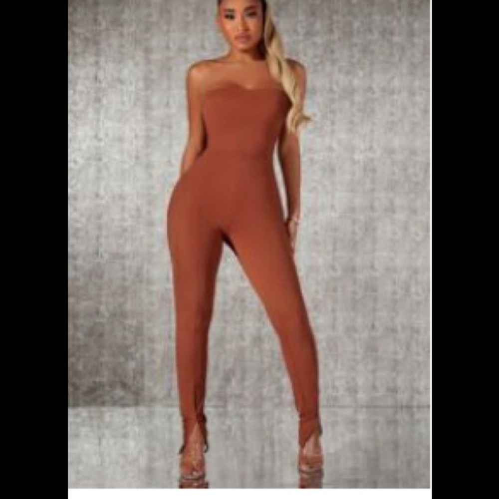 Strapless rust one piece